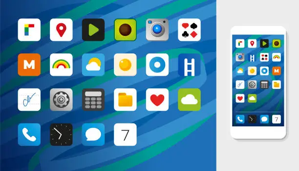 Vector illustration of Fake smartphone icons for applications