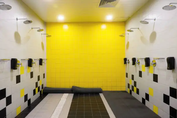 Shower room in the gym. Stylish shower room.