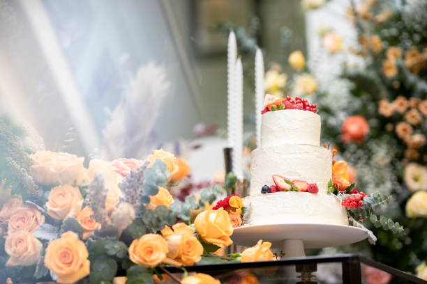 Winter wedding cake decoration .