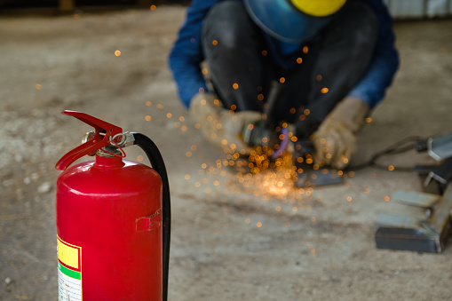 Fire extinguishers are used to prevent fire from grinding steel work, which is especially important in sparking work in industrial plants.
