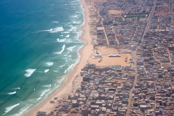 Aerial photograph of the beaches and coastline of the Yoff neighborhood in Dakar