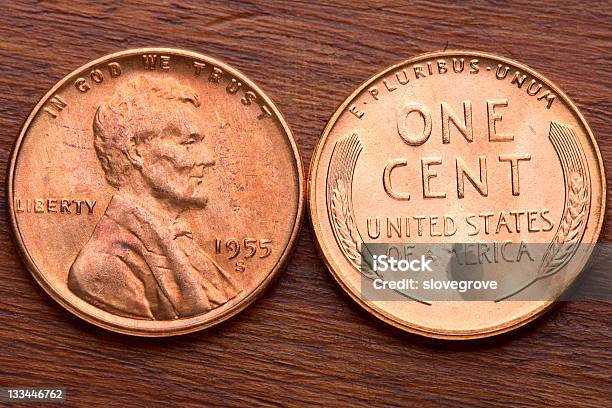 Lincoln One Cent Stock Photo - Download Image Now - 1955, Abraham Lincoln, Bank - Financial Building