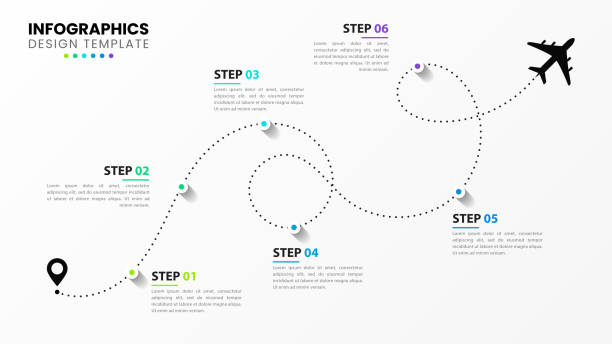 Infographic design template. Creative concept with 6 steps Infographic design template. Creative concept with 6 steps. Can be used for workflow layout, diagram, banner, webdesign. Vector illustration infographics timeline stock illustrations