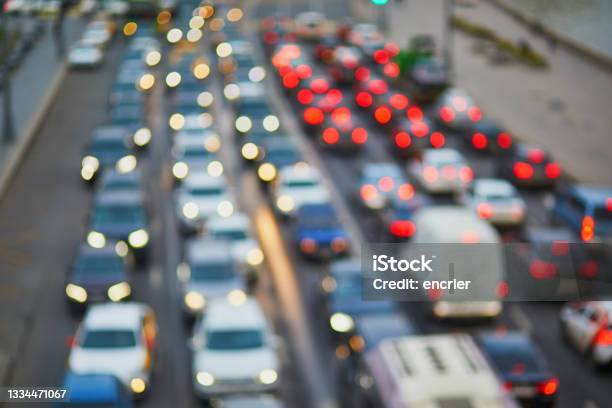 Huge Traffic Jam In Large Megapolis Stock Photo - Download Image Now - France, Traffic Jam, Night