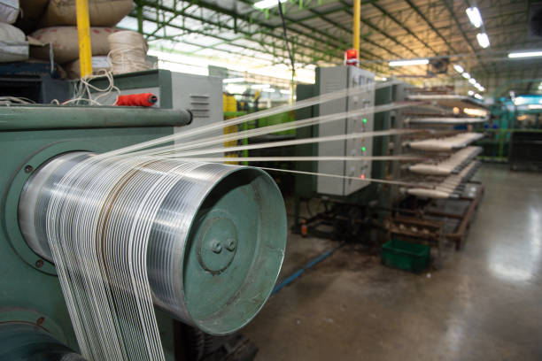 Production of nylon thread in a factory stock photo
