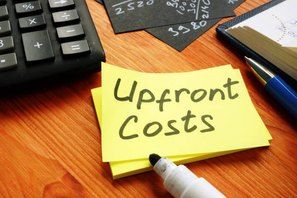 istock Upfront costs words on the memo and calculator. 1334477167