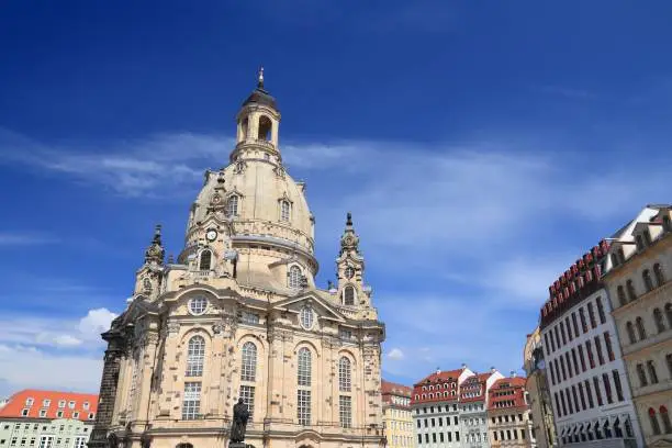 Dresden, Germany - Frauenkirche Lutheran church. Baroque religious architecture.