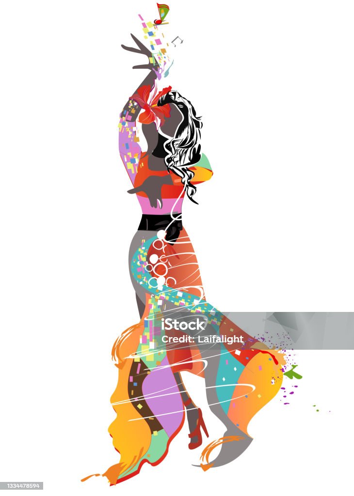 Abstract Woman Dancing Abstract Dancing Girls Decorated With Waves Notes Stock Illustration ...