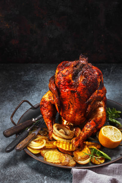 istock Baked whole chicken on platter 1334481883