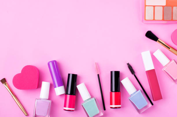 istock Decorative cosmetics assortment on pink with copy space 1334483775