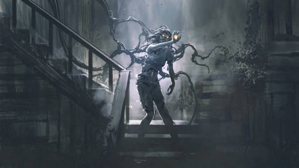 zombie dengan kekuatan jahat - ghost painting ilustrasi stok