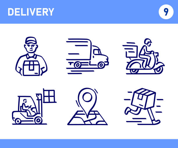 Simple Set of Delivery Related Doodle Vector Line Icons Hand drawn doodle icons. Vector EPS 10, HD JPEG 3600 x 3000 px motorcycle drawings stock illustrations