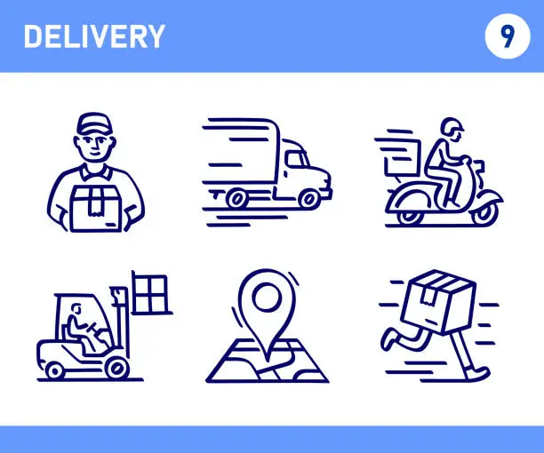 Vector illustration of Simple Set of Delivery Related Doodle Vector Line Icons