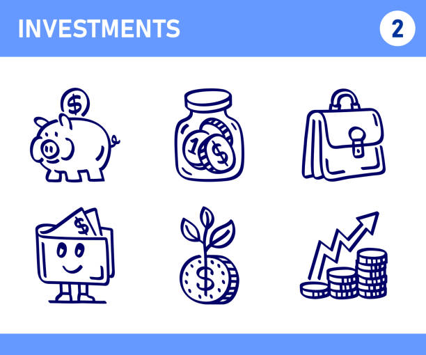 Simple Set of Investments Related Doodle Vector Line Icons Hand drawn doodle icons. Vector EPS 10, HD JPEG 3600 x 3000 px budget drawings stock illustrations
