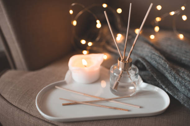 istock Home fragrance diffuser with lights at home 1334495523
