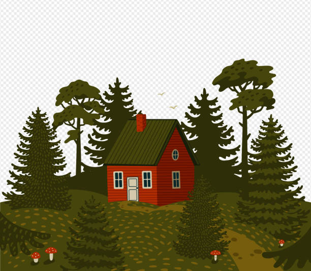 森の風景。レッドキャビンを備えた森の風景 - gamekeeper点のイラスト素材／クリップアート素材／マンガ素材／アイコン素材