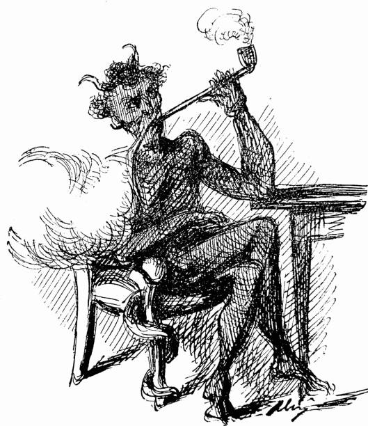 Devil smoking a pipe Illustration from 19th century. devil costume stock illustrations