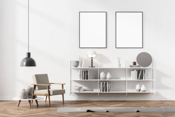 istock Two posters on white wall in the modern room interior, 1334502239