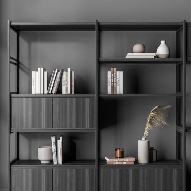 istock Bookshelf in the dark grey waiting room 1334503298