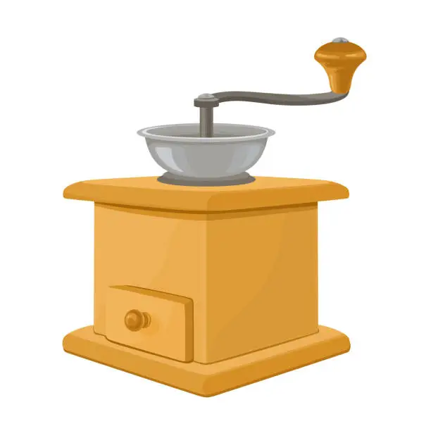 Vector illustration of Antique coffee grinder isolated on white background. Vector illustration in cartoon flat style.