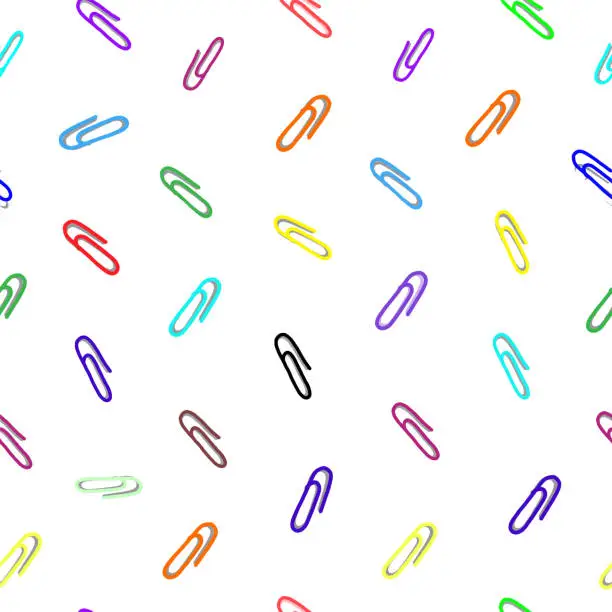 Vector illustration of Bright multi-colored paper clips, seamless pattern, school theme. Vector template for wallpaper, cover, wrapping paper, textiles, fabric, etc.