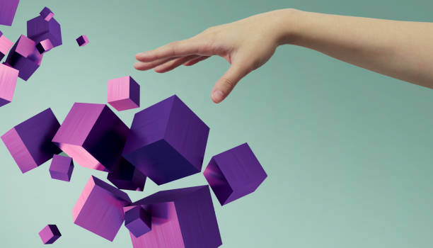 Geometry shapes and hands in business concepts and application concept with Creative and inspiration design on Green. banner, Copy Space -3d Rendering