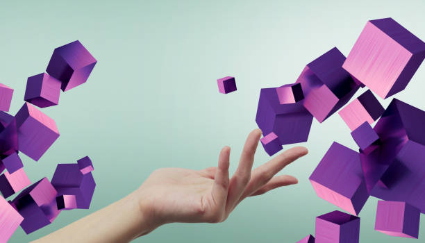 istock Creative idea Geometry shapes and hands in business concept and application design with ladder for Victory concept on Green. banner, Copy Space -3d Rendering 1334507906