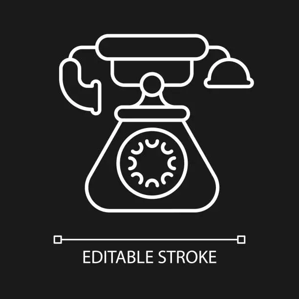 Vector illustration of Vintage telephone white linear icon for dark theme