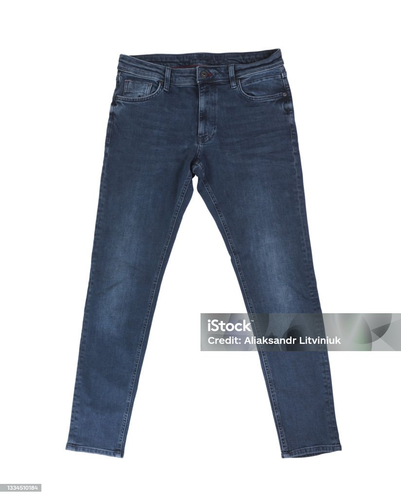Blue jeans trouser isolated on the white background. Jeans Stock Photo