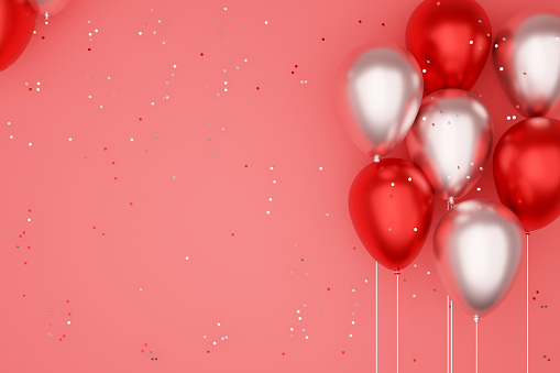 balloons of red color, on a black background.3D illustration.