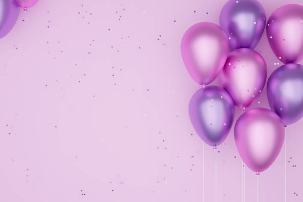globos de color rosa, fondo rosa.3d ilustración. - globo decoración fotos fotografías e imágenes de stock