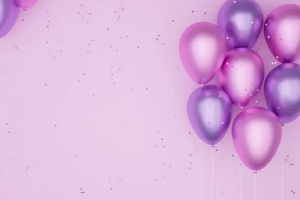 balloons of pink color, pink background.3D illustration.