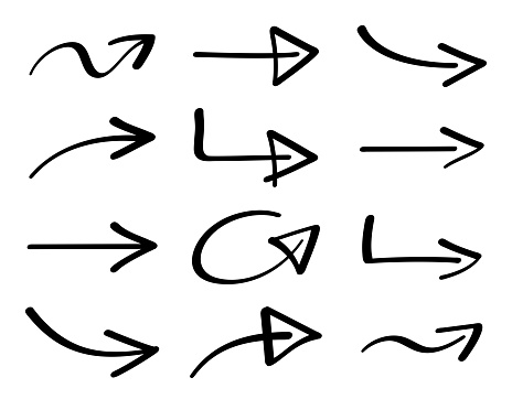 Drawn sketch style arrow symbols collection.