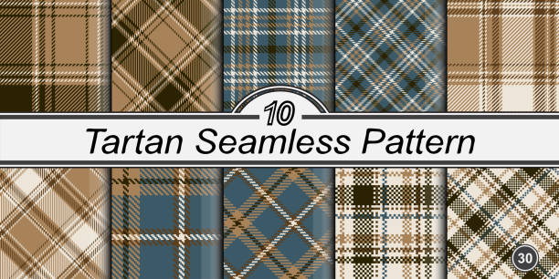 Classic tartan pattern set. Classic tartan pattern set. Abstract checkered seamless background. Straight and oblique scottish fashion cage. Vector graphics of printing on fabric, shirt, textile, curtain and tablecloth. tsp stock illustrations