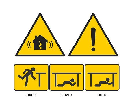 earthquake warning sign icon set isolated on white background