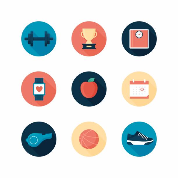 Fitness Flat Design Icon Set. Fitness Flat Design Icon Set. exercise class icon stock illustrations