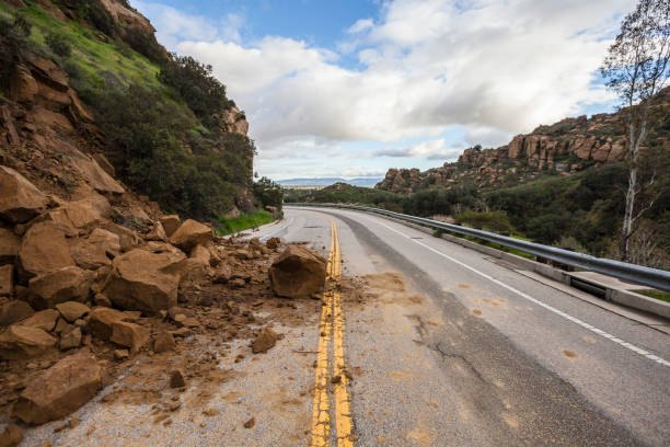 Canyon Road Landslide Los Angeles California stock photo