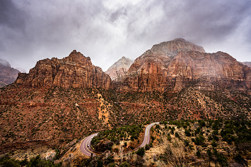 Hairpin Switchback Below Mount Spry and The East Temple in Zion National Park