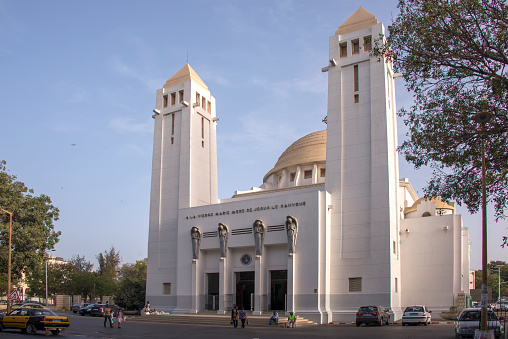 Dakar, Senegal - May 27, 2014: Christian Cathedral of Our Lady of Victories in a main avenue of the city