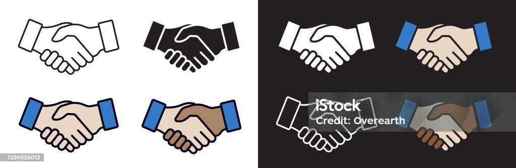 Handshake vector icons Collection of illustrations with hands shaking, white and black background Handshake stock vector