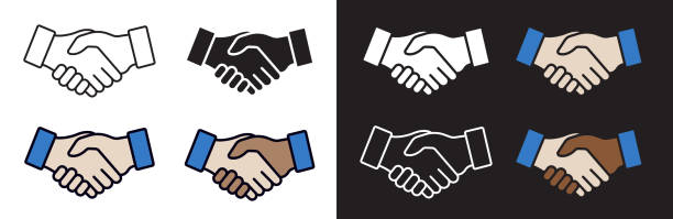 Handshake vector icons Collection of illustrations with hands shaking, white and black background handshake stock illustrations
