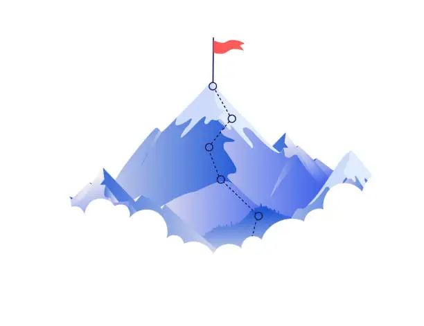 Vector illustration of Flag on mountaintop