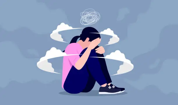 Vector illustration of Young female depression vector illustration