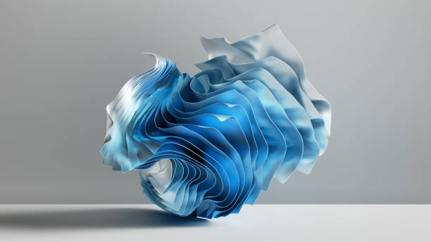 istock 3d render, abstract wallpaper with falling folded and crumpled textile cloth, fashion background with waving fabric layers, white blue gradient 1334526465
