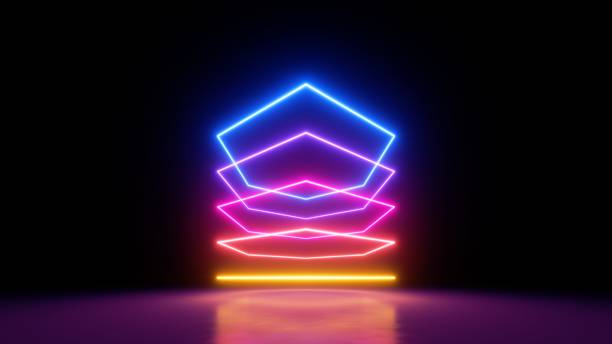 istock 3d render, abstract neon geometric background with glowing lines 1334526483