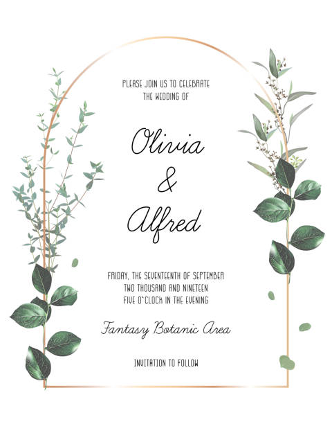Herbal geometric vector frame. Hand painted plants, branches, leaves on a white background Herbal geometric vector frame. Hand painted plants, branches, leaves on a white background. Greenery wedding simple invitation template. Watercolor style card. All elements are isolated and editable wedding stock illustrations