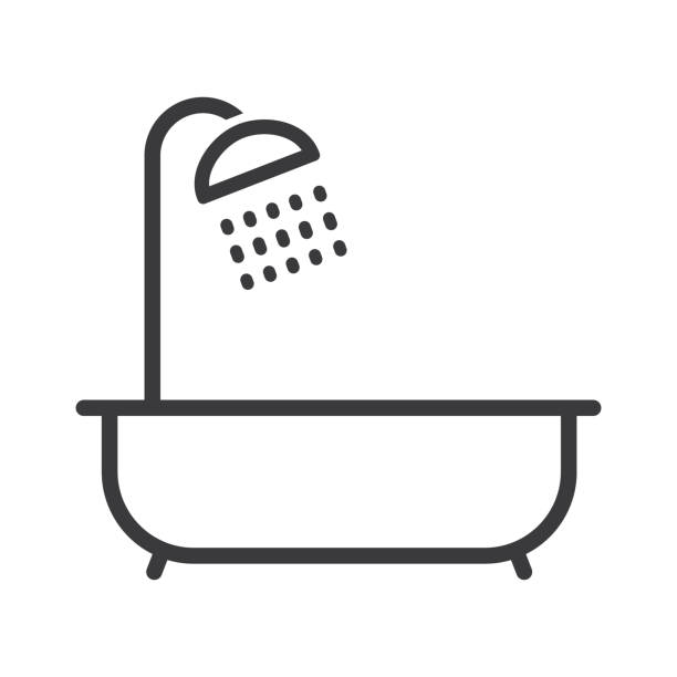 샤워 욕조와 욕실, 아이콘, 디자인, 벡터, 템플릿. - bathtub stock illustrations