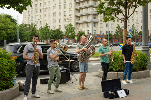 Duesseldorf, Germany, May 27, 2023 - Spontaneous street music \