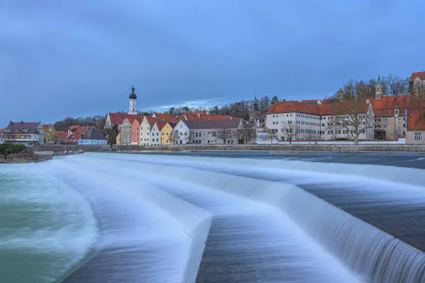 Beautiful Landsberg am Lech a city in Bavaria Germany with a waterfall