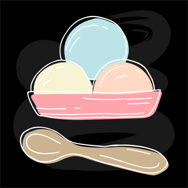 ilustrações, clipart, desenhos animados e ícones de bolas de árvore de sorvete em um prato com uma colher - eating utensil plate black background empty